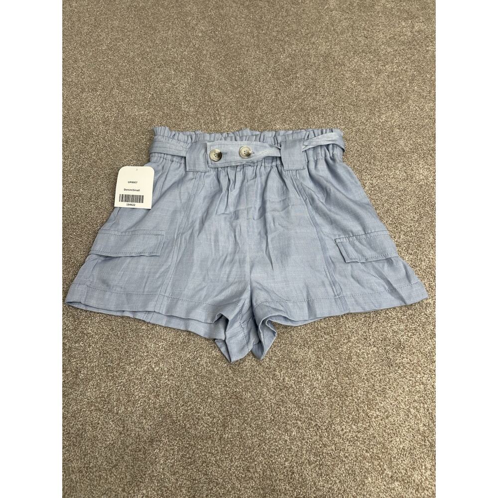 Hudson Gray Paperbag Waist Cargo Shorts Women’s Small Light Blue Chambray NWT - Picture 1 of 13